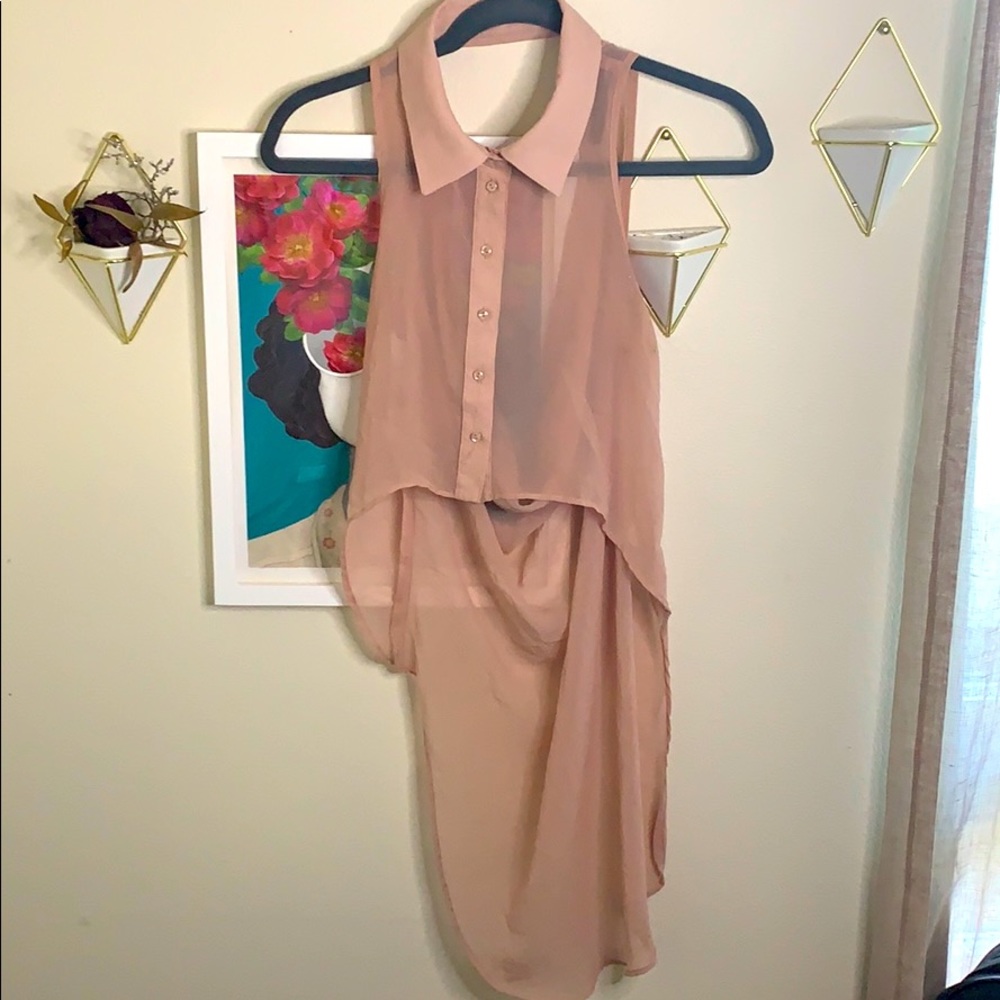 Flowy sheer open back sleeveless blouse